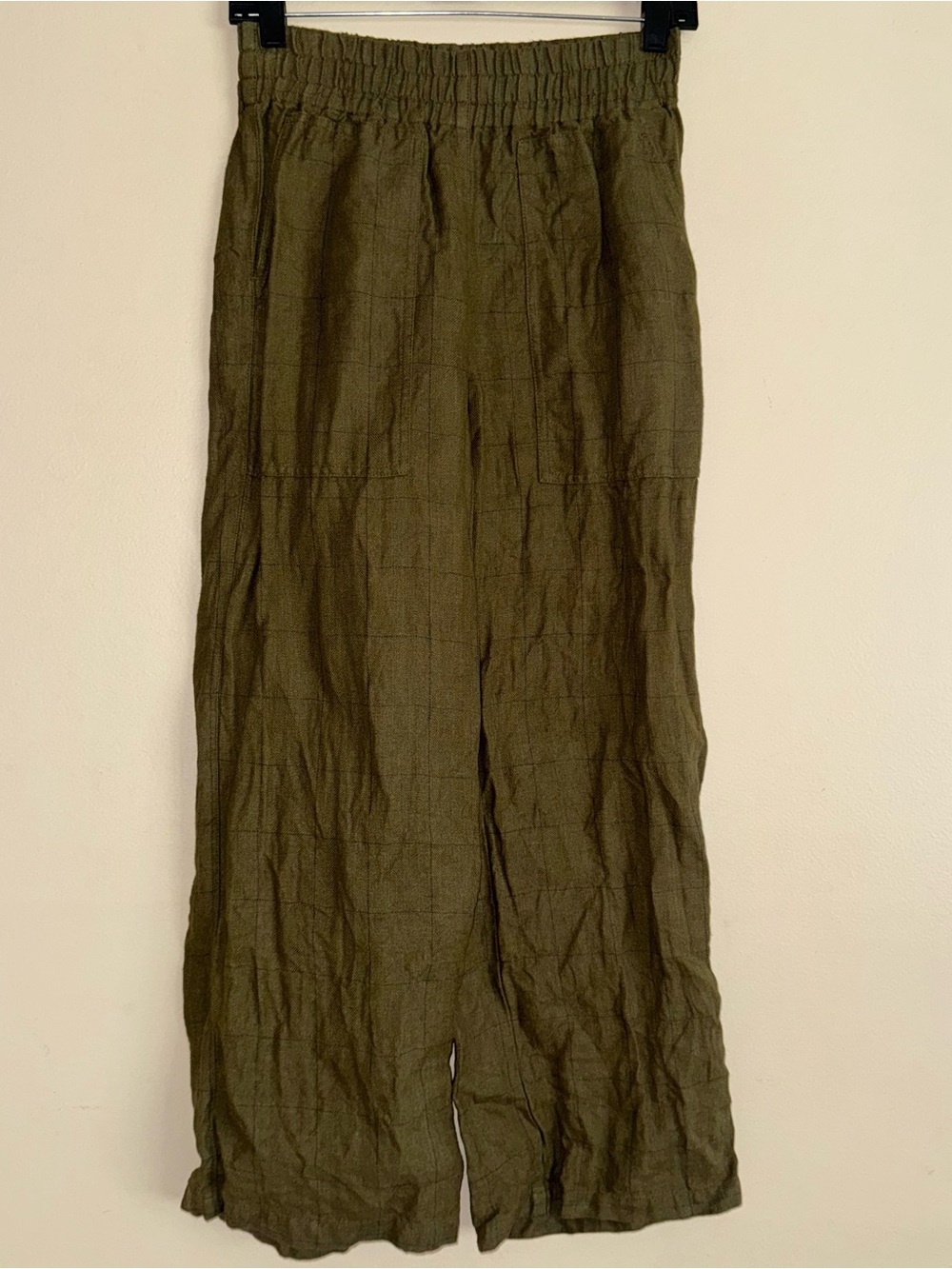 Not Perfect Linen PUGLIA straight cut cropped linen pants Green Plaid S/M NWOT!